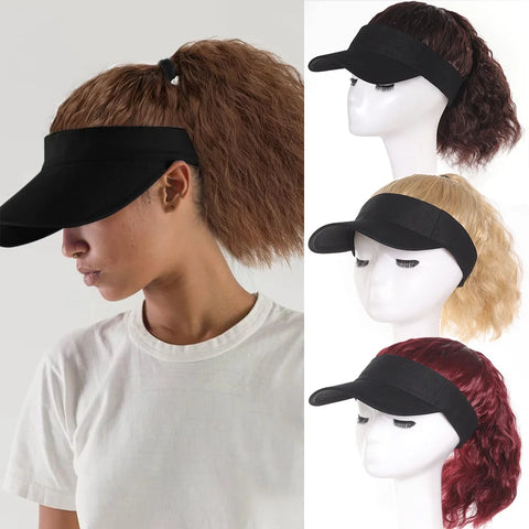 High Temperature Fiber Synthetic Curly Wave Ponytail Wig with Adjustable Buckle Net Baseball Cap - Sporty  for All People