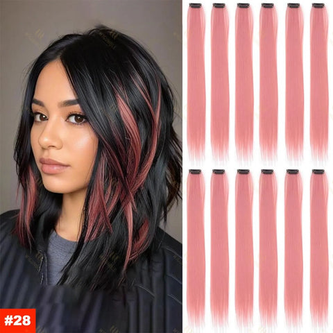 18 Color Clip Style Hair Extensions 22 Inch Color Hair Extensions High Gloss Long Straight Synthetic Wig For Children Women
