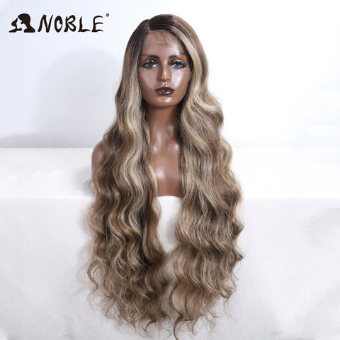 Noble Synthetic Lace Front Wig Long Wavy Side Part Body Wavy Lace Front Wig For Women Lace Front Wig Ombre Blonde Cosplay Wig