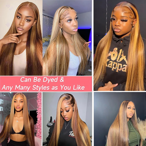200 Density Highlight Wig Human Hair Bone Straight Blond Ombre hd Lace Wig 13x4 13x6 Colored Human Hair Frontal Pre Plucked Wigs