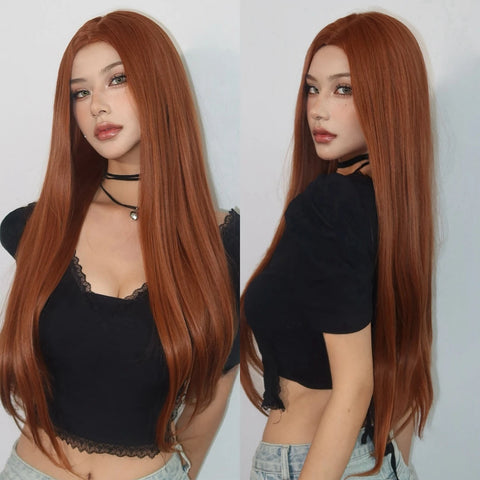 Long Straight Layered Synthetic Wig Ash Blond highlights with Bang for Women Christmas Party Daily Use Heat Resistant Fiber