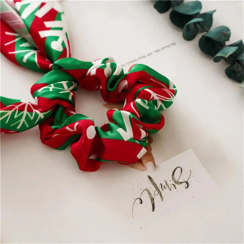 Santa Claus Bows Hair Scrunchies Long ribbon Ponytail Scarf Hair Tie Women Girls Elastic Hair Bands Christmas Hair Accessories