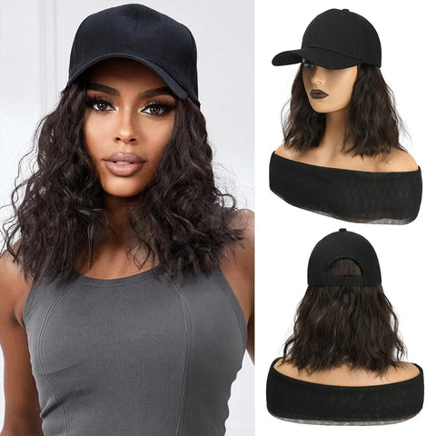 LUPU Synthetic Hat Wig for Women Wig Cap with Curly Hair Extensions Hat with Hair Wave Adjustable Baseball Hat Wigs