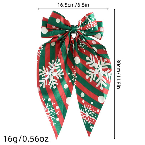 1PC Christmas Bow Hair Accessories Set, Festive Satin Snowflake/Santa Print Hair Bows,Red Green Holiday Hair Decor,Elegant Xmas