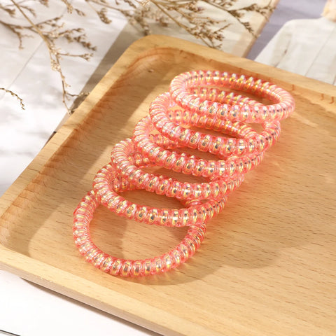AWAYTR 6pcs Cute and Colorful Spiral Hair Ties Resin Jelly Coil Hair Rings for Women and Girls Ponytail Holders Hair Accessories