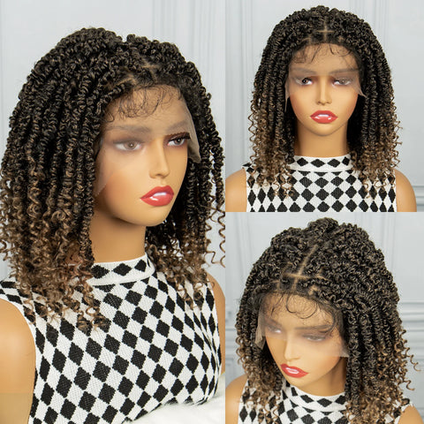 1B-27 Short Synthetic Twist Braided Wig for Black Women Knotless Passion Twist Braided Lace Wig Twist Spring Wig with Baby Hair