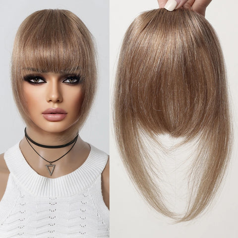 Clip in Bangs 100% Human Hair Bangs Thick French Natural Black Brown Hair Bangs with Temples Clip on Fringe Hairpieces for Women
