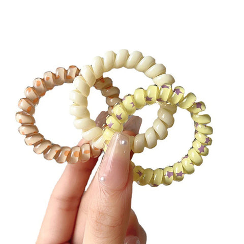 AWAYTR 6pcs Cute and Colorful Spiral Hair Ties Resin Jelly Coil Hair Rings for Women and Girls Ponytail Holders Hair Accessories