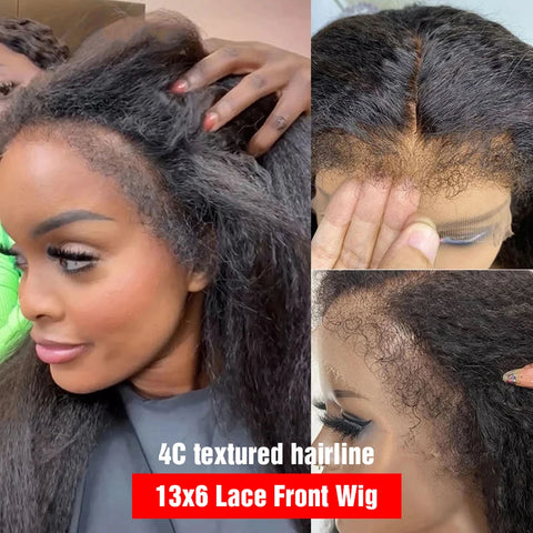 Yaki Kinky Straight Glueless Wigs Human Hair Ready To Wear Preplucked 4C Edges 13x6 HD Lace Frontal Wig Human Hair For Women 200