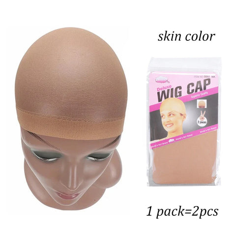 Yajukai New Stocking Cap For Wigs 2Pcs Cheap Hair Net For Wigs Bald Cap Beige Brown Nylon Stocking Wig Cap Stretchy Hair Cap