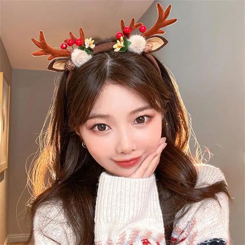 Christmas Hair Hoop Antler Christmas Headwear Hair Band Fashion Red Winter Plush Cute Headband Hair Clip New Hair Accessories