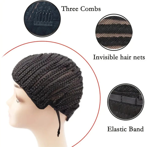 Breathable braided crochet hair braid wig cap for stable synthetic wigs (black), easy to sew braided wig cap
