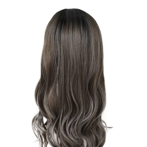 Synthetic Hair Long Curly Wigs for White Women 26 Inches Wavy Long Wig with Bangs Drag Queen Grey Wigs Model Natural Hairstyles