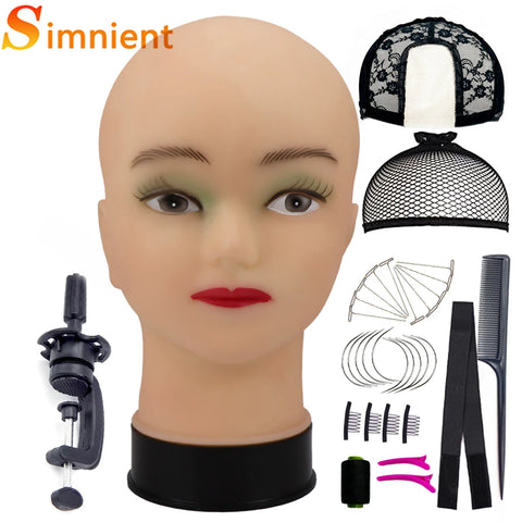 New Bald Mannequin Head With Wig Stand AdjustableTripod Support For Wigs Hair Extension Holder Wig Making Kit Tools Accessories
