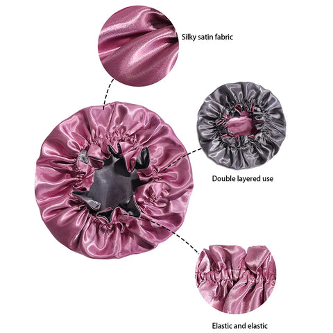Women Satin Solid Sleeping Hat Night Sleep Cap Bathroom Accessories For Women Shower Caps Waterproof Sleeping Hair Bonnets Cap
