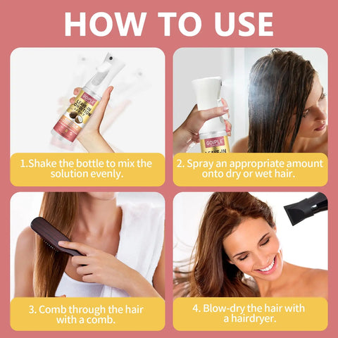 300ml Coconut Leave In Conditioner Spray for Curly Hair Smoothing Anti-Frizzle Soften Hair Protection Spray for Heat Damaged