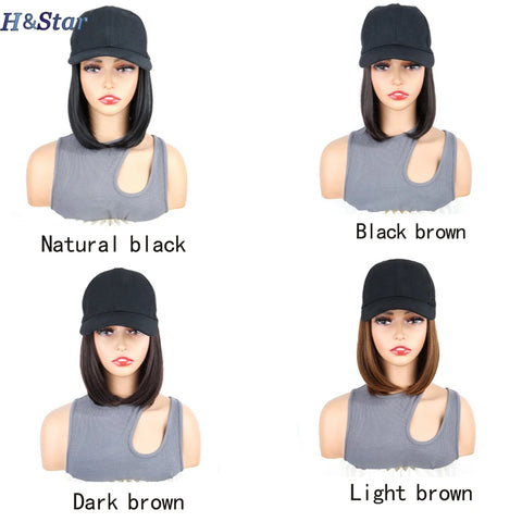 H&STAR Synthetic Short Straight Wig Heat Resistant Fiber Stylish Girls' Baseball Hat Wig with Natural  Hair Peaked Cap