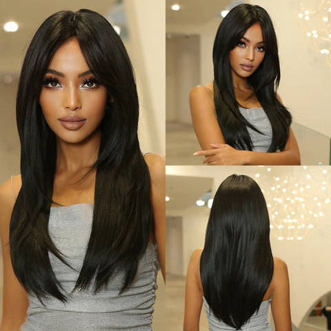 Short Straight Blonde Hair For Black Women Shoulder Length Layered Natural Hairline Synthetic Heat Resistant Wig