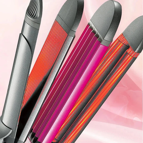 Kemei 4 in 1 Hair Straightener Crimper Hair Wand Curler Flat and Curling Iron Women Hair Styling Waver Adjustable Temperature