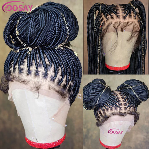 36Inch Synthetic Long Box Braided Wig Full Lace Straight Cornrow Braiding Wig Burgundy Knotless Cornrow Braid Wig With Baby Hair
