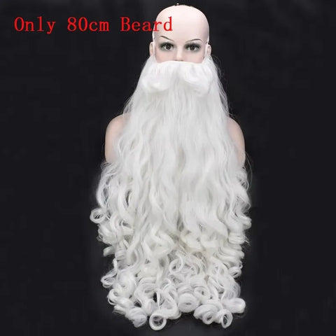 Christmas Cosplay Wig Beard Santa Claus White Curly Long Synthetic Hair Adult Halloween Cosplay Costume Gift Role Play +Wig Cap