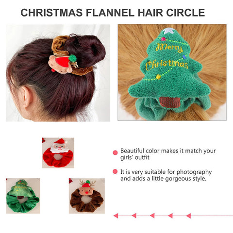 Christmas Hair Scrunchies Girls Soft Velvet Elastic Ponytail Holder Rubber Band Charms Hair Ties Party Elk Santa Claus Headwear