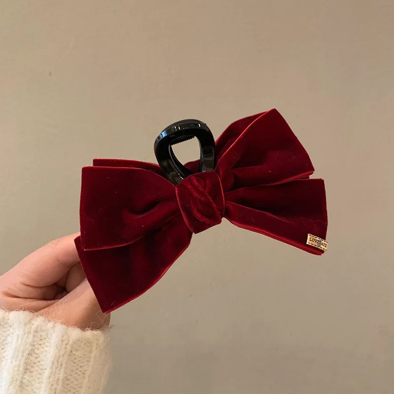 1pcs Elegant Velvet Bow Hair Clip, Large Solid Velvet Bow Hair Accessory, Autumn And Winter Shark Clip.