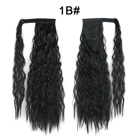Tereshar Synthetic Corn Wave Ponytail Extension Clip in Long Wavy Curly Wrap Around Pony Tail Heat Resistant Hairpiece for Women