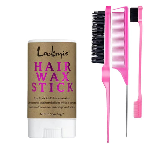 Lockmio 75g Hair Wax Stick With Castor Oil Tames Frizz Smooth Flyaways Strong Hold Edge Styling Finishing Broken Hair Gel