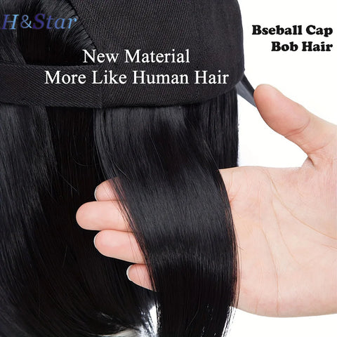 H&STAR Synthetic Short Straight Wig Heat Resistant Fiber Stylish Girls' Baseball Hat Wig with Natural  Hair Peaked Cap
