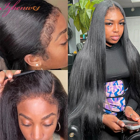 4C Edges Natural Hairline Wig 30 Inch Straight 13x4 360 Transparent Lace Front Human Hair Wigs With Curly Baby Hair Lace Wigs