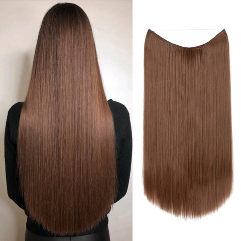 SARLA Synthetic No Clip Hair Extension Ombre Natural Fake False Long Straight Hairpiece Blonde Hair For Women
