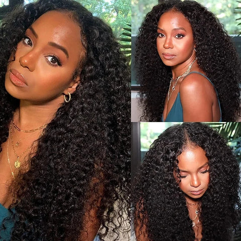 SoGreat 200% Density  Curly Wigs V Part Wig Human Hair Deep Wave Wig Water Wave Human Hair Wig Black Wig Natural Brazilian Hair