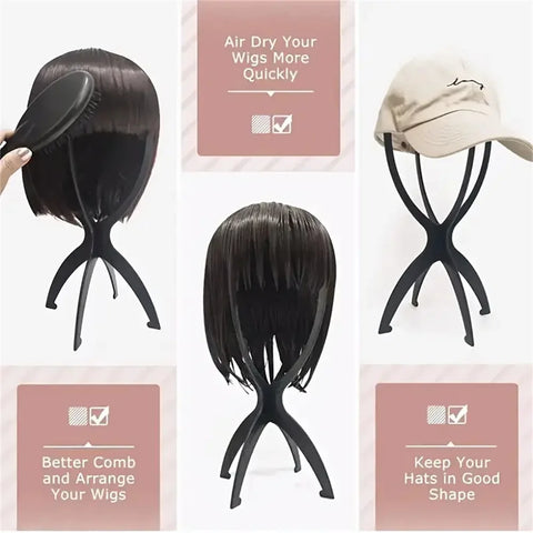 3pcs Stable Wig Stand Collapsible Hairpiece Holder For All Wigs and Hats Display Styling Tool for Haircut Training and Home Use