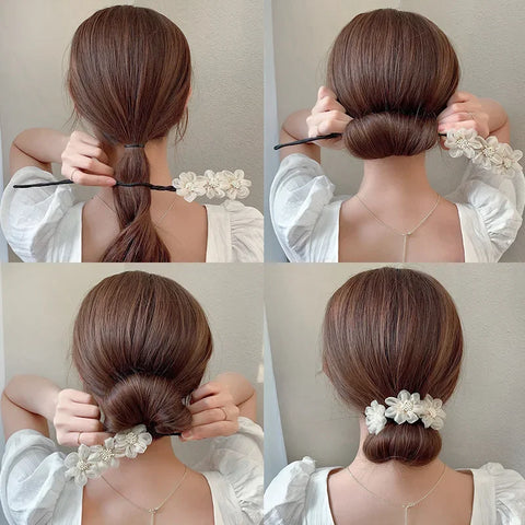 Chiffon Flower Hair Clip Magic Bun Curler Hair Styling Twist Maker Tool Dount Twist Hair Accessories Women Girl Hair Braide Tool