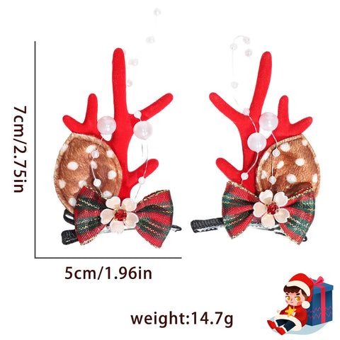 Christmas New Forest Bow Flower Pearl Antlers Hair Clip Holiday Party Dress Up Cute Hairpin Christmas Party Small Gifts Holiday