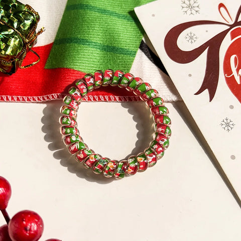5PCS Christmas Telephone Cord Hair Ties-Cute Santa Snowflake Printed, Elastic Spiral Hair Bands For Women, Festive Holiday