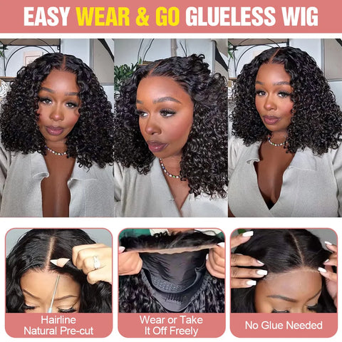 Short Curly Bob Wigs Human Hair 250% Glueless Brazilian Closure Frontal Wigs Without Glue Pre Cut Lace Wigs For Women On Sale