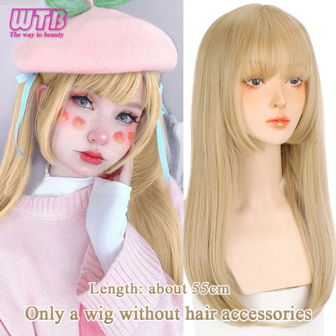 WTB Synthetic Long Straight Hair Black Lolita Wigs with Bangs for Women Fashion Female Cosplay Party Christmas Wigs Multicolor