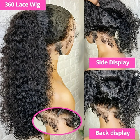 Women's 360 HD Lace Front Glueless Wig - 250Density Human Hair Deep Wave 13x4 13x6 Lace Frontal with Pre-Plucked Hairline
