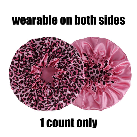 1PC Hair Bonnet Printed Leopard Double Layer Satin Splicing Hair Bonnet For Sleeping For Curly And Straight Hair