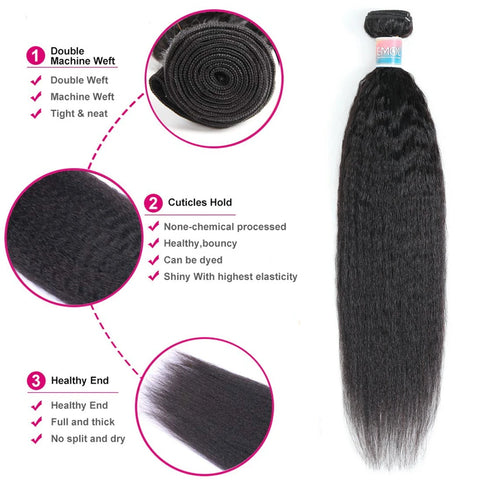 Kinky Straight Human Hair Bundles 8-30 Inch Hair Weave Remy Hair Extensions Yaki Straight Hair 1/3/4 Bundles Wholesale Vendor