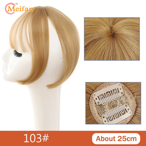 MEIFAN Synthetic Middle Part Topper Hairpiece with Bangs Clip-In Bangs Extension Natural Invisible Clourse Hairpiece for Women