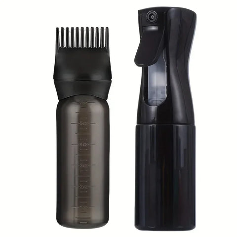 2-Pack Plastic Refillable Continuous Spray Bottles with Root Comb Applicator - Fine Mist Sprayer for Hairstyling Hair Dye Bottle
