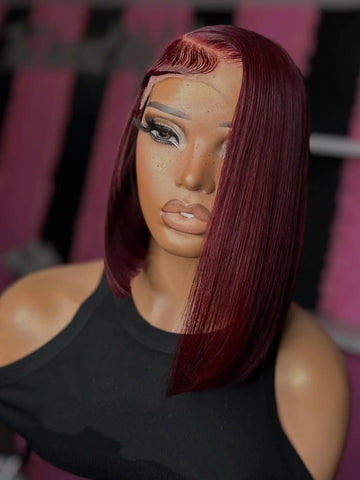 200% 8-18 Inches 99J Burgundy Short Straight Bob Wig 13x4 Transparent Lace Frontal Wigs Pre Plucked With Baby Hair Wine Red