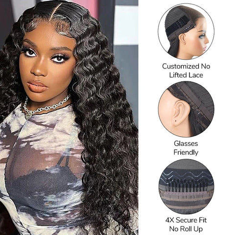 PartingMax Water Wave 7x6 Lace Glueless Wigs Prebleached HD Lace Frontal Wig Bleached Knots Swiss Lace Closure Wig with Babyhair