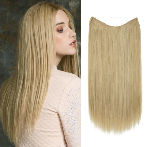 SARLA Synthetic No Clip Hair Extension Ombre Natural Fake False Long Straight Hairpiece Blonde Hair For Women
