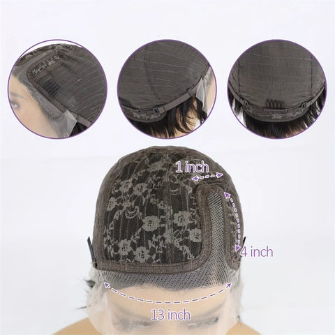 6inch 150% density 13x1 T part lace natural black color pixie cut human hair wigs for women short curly  daily party cosplay use