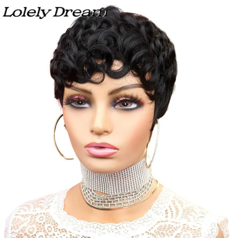 Lolely Dream Curly Pixie Cut Wig Short Bob Wig for Black Women 100% Human Hair Wig Full Machine Made Daily High Quality Wigs