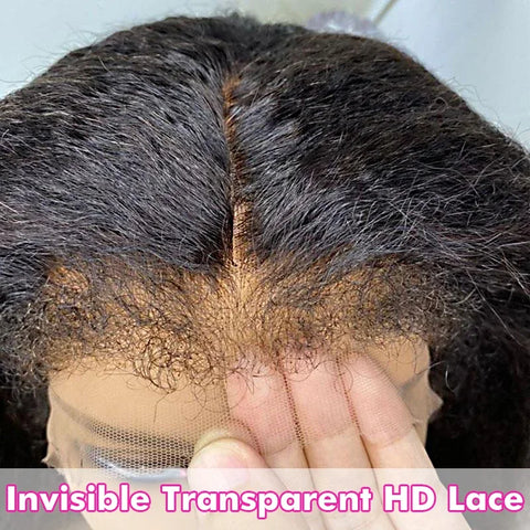 Kinky Straight 13x6 HD Lace Frontal Wig Human Hair 4C Edges Curly Natural Baby Hair Wig Yaki Straight Lace Front Human Hair Wigs